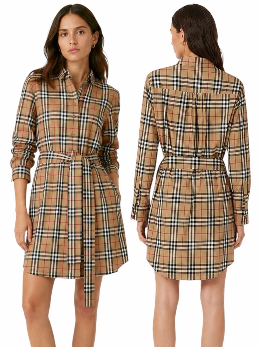 Burberry Giovanna Vintage Check Poplin Cotton Shirt Dress Beige Size 4